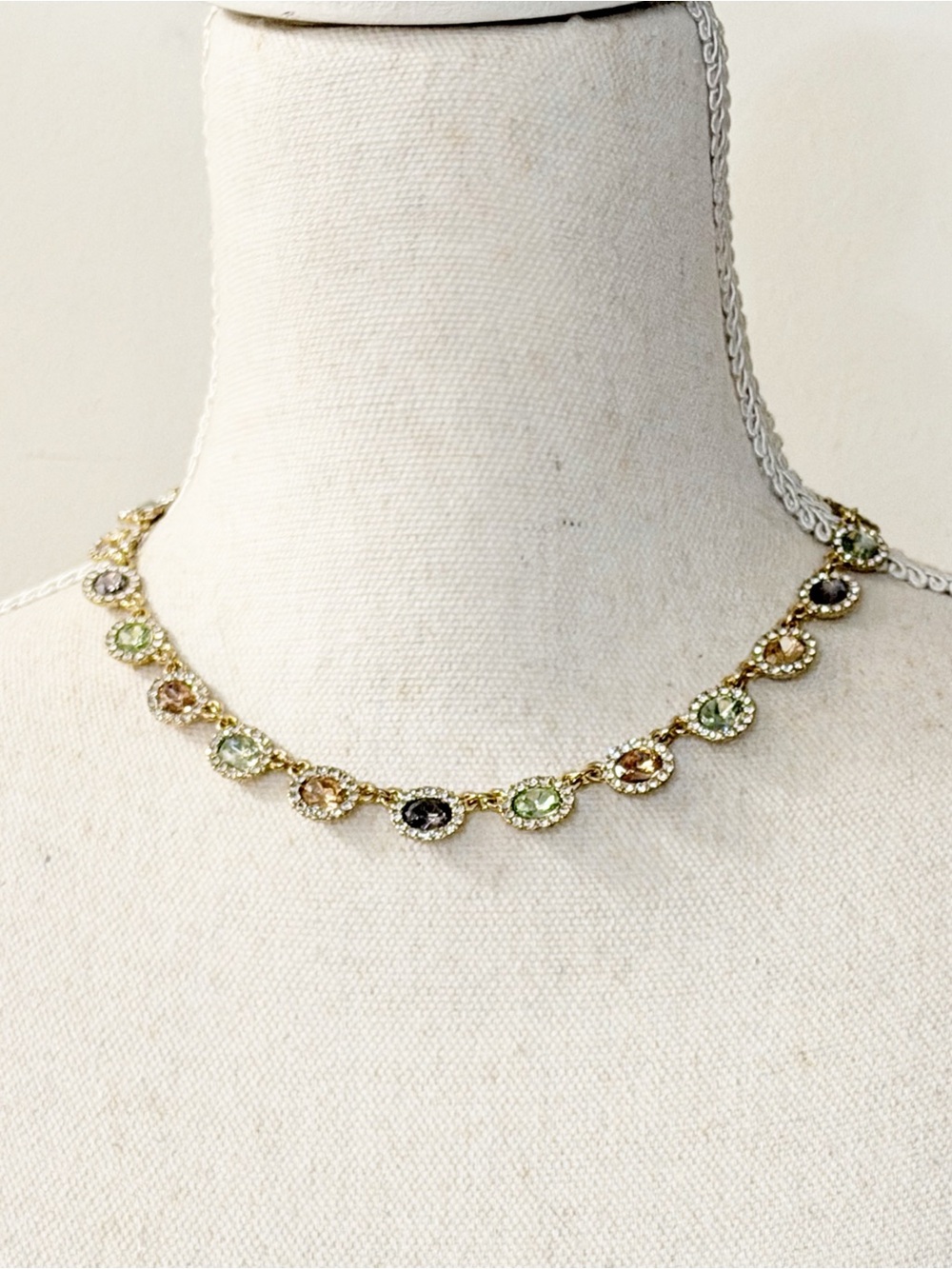 CHARTER CLUB Gold Tone Multi-Color Oval Crystal Halo Statement Necklace